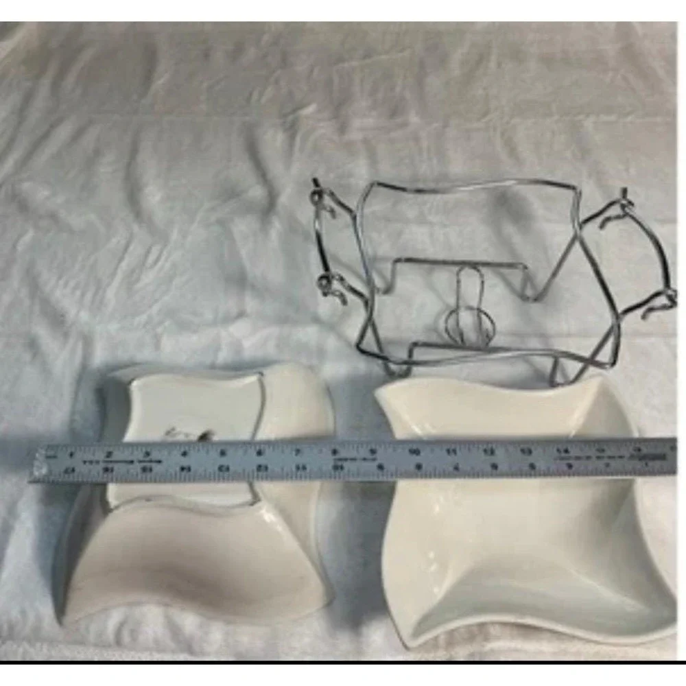 Vintage Godinger Porcelain Chafing Dish White Ceramic Buffet Server Silver Stand
